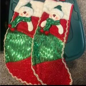 Festive Christmas Sequined Stockings with Snowman Design